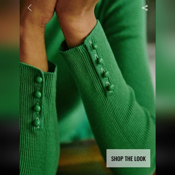 Sezane Simon Green High Neck Organic Cotton/ Wool Long Sleeve Sweater - Picture 2 of 6